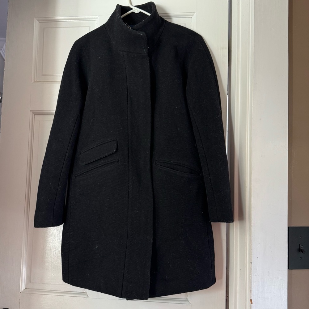 J. Crew Black Wool Blend Stand-Collar Stadium Coat